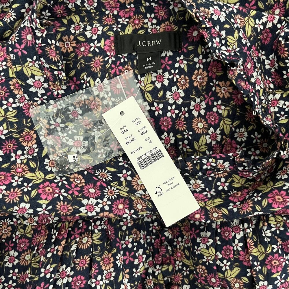 J.Crew Sunny Meadow Floral Mini Dress Puff Sleeve Belted NWT Medium - Picture 7 of 9